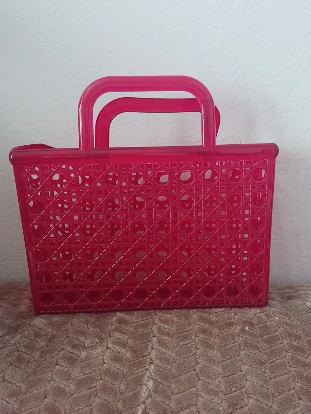 Red Woven-Effect Jelly Tote Bag